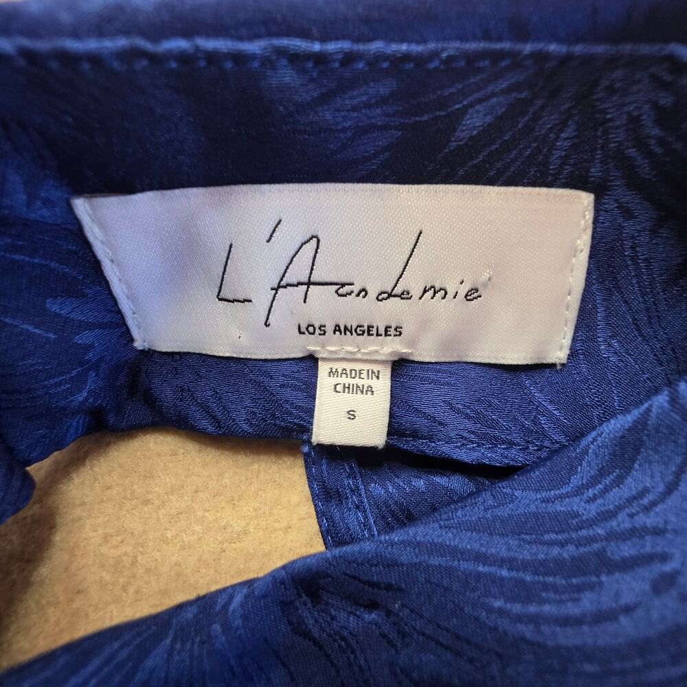 L'Academie The Suzanne Top in Navy Sz Small Open-Back Jacquard Blouse - Picture 7 of 10